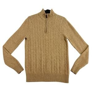Rochas Paris Mens Sweater M Brown Lambs Wool Cable Knit 1/4 Zip Mock Neck